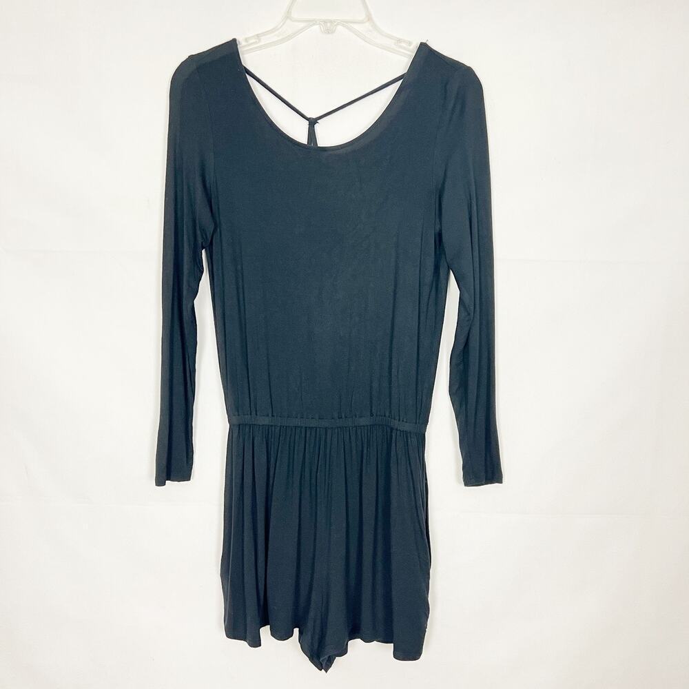 American Eagle Long Sleeve Open Back Black Strappy Romper Size XXS